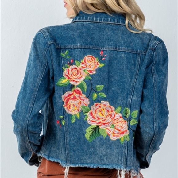 Jackets & Blazers - FLORAL EMBROIDERED DENIM JACKET